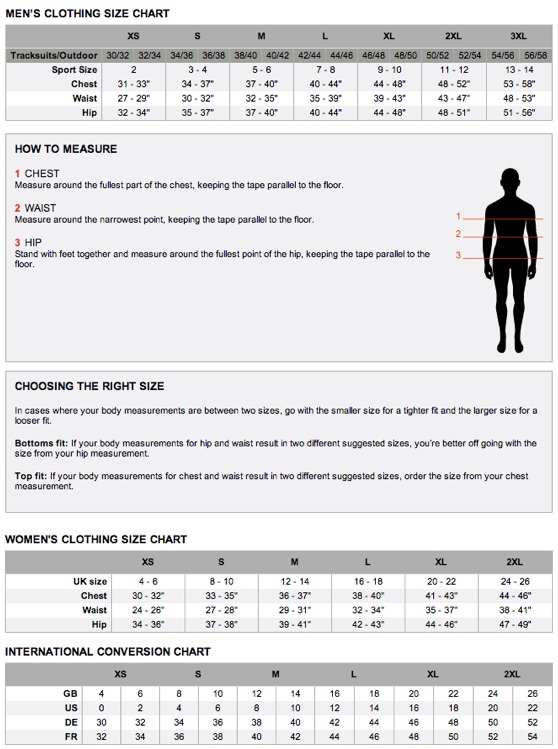 adidas tracksuit size chart